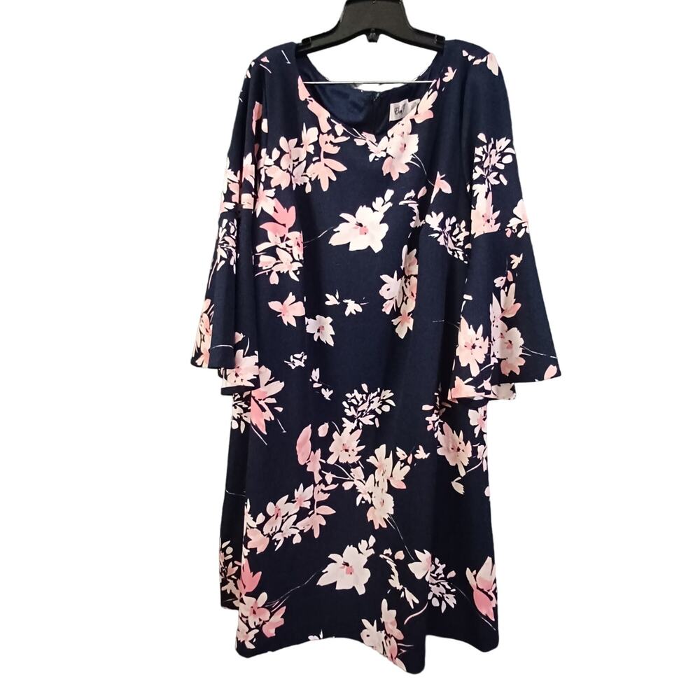 Eliza J Floral Navy Bell Sleeve Women's 22W Dress